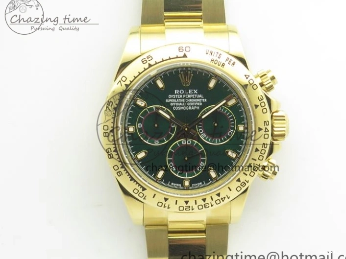 Plated YG 904L 1:1 116508 And SS Case Bracelet Green Clone Edition Dial Best Super A4130 ARF Daytona 0414
